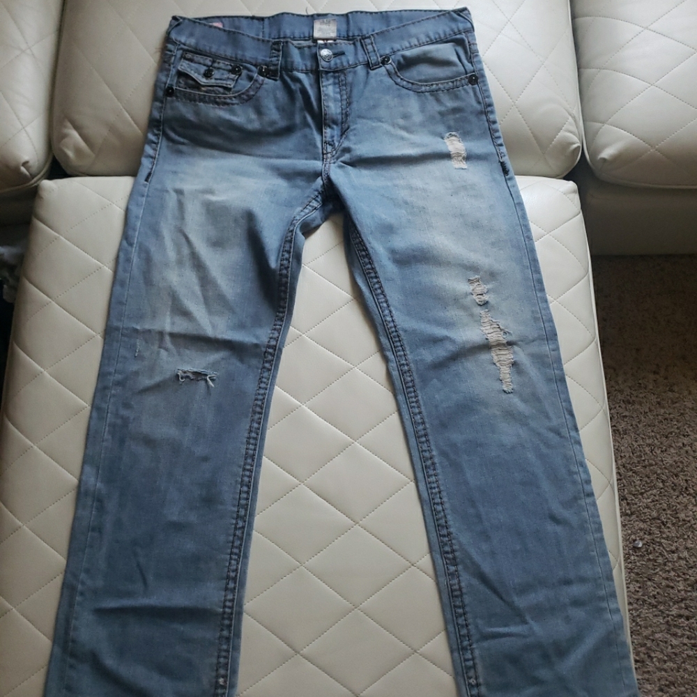 Men Blue Ricky Super T True Religion Jeans Size 40 Excellent Condition
